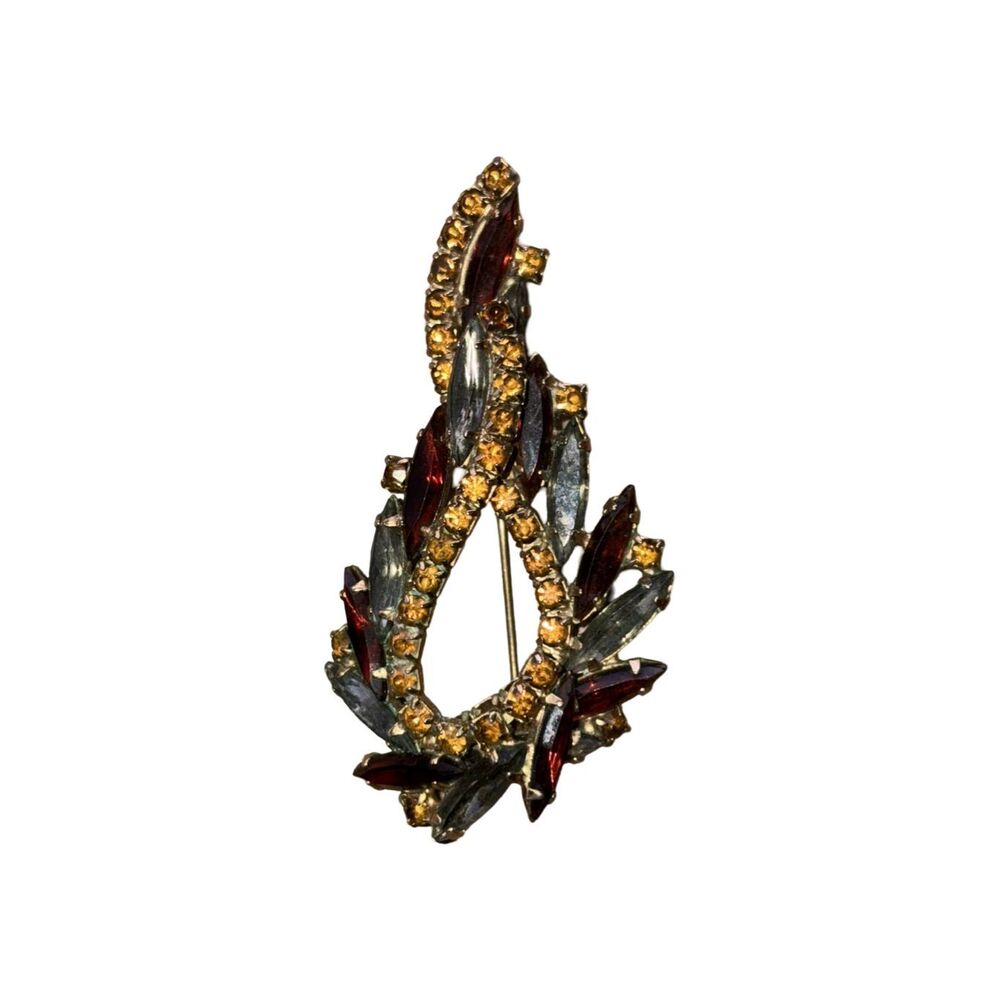 Juliana Amber Rhinestones Twisted Style Brooch  With Prong Setting Vintage
